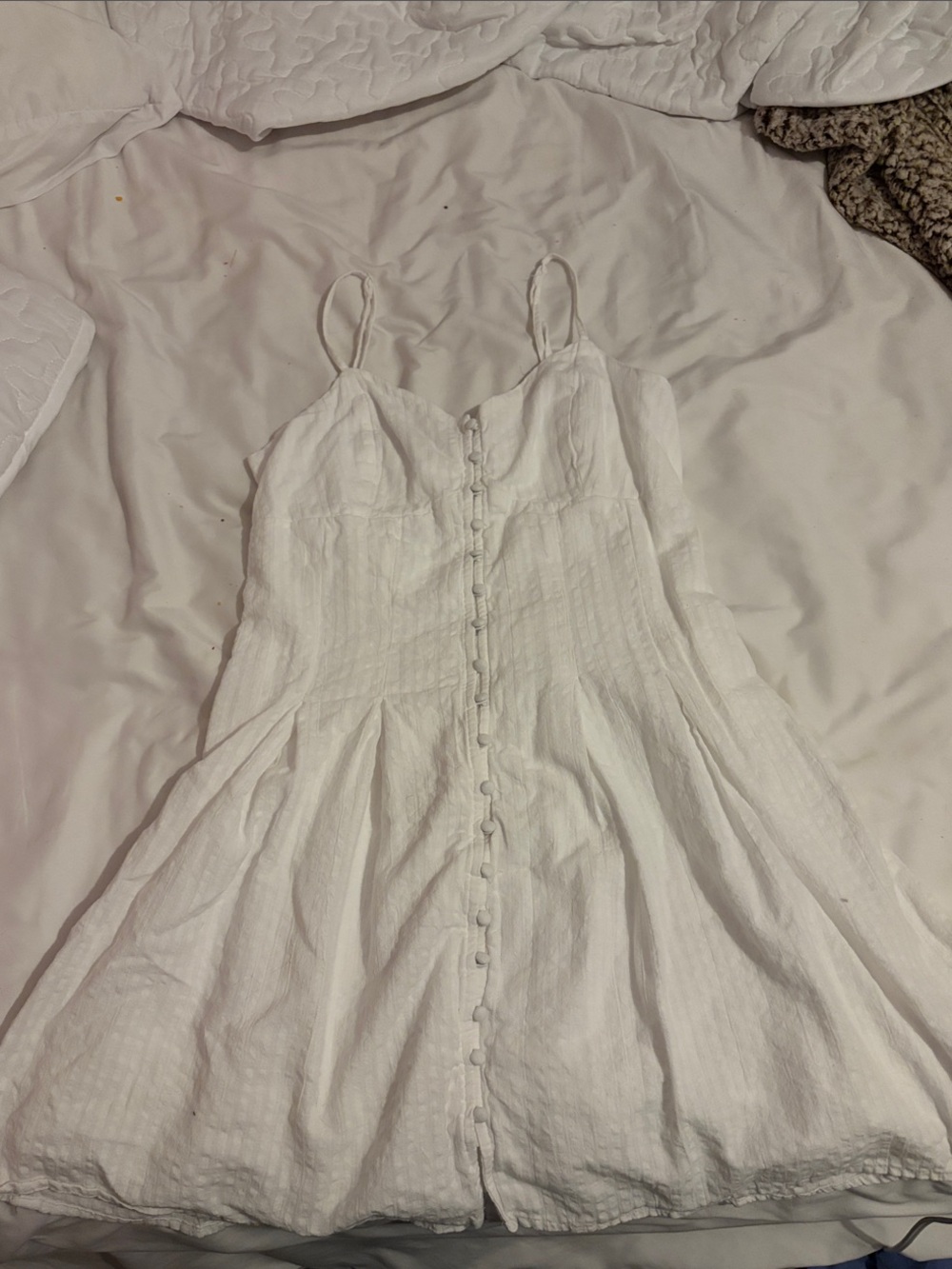 American Eagle Outfitters White Spaghetti Strap Button-Front Dress